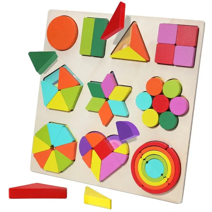 Wooden Shapes Puzzle Learning Toy, Montessori Game - Kee&Ka