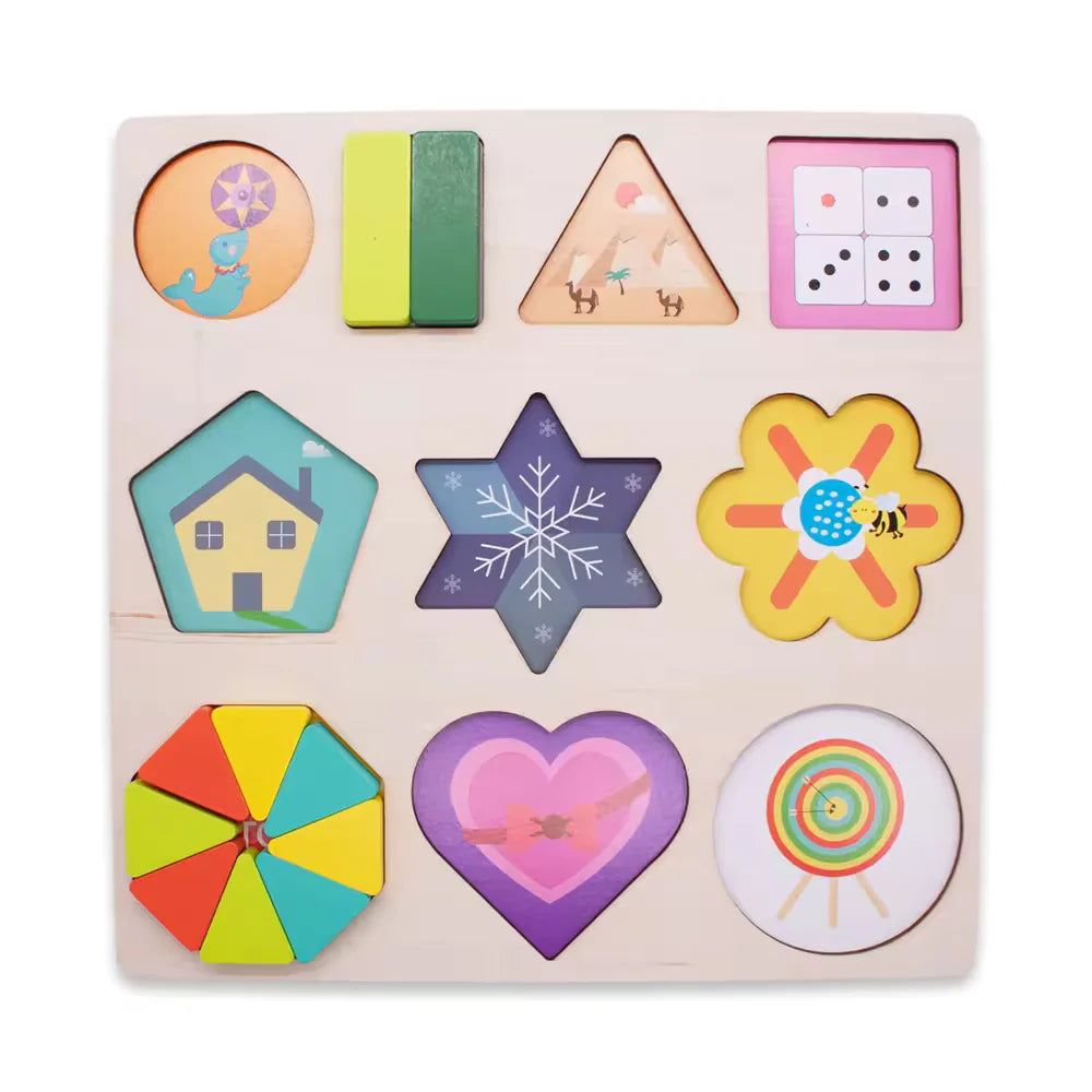 Wooden Shapes Puzzle Learning Toy, Montessori Game - Kee&Ka