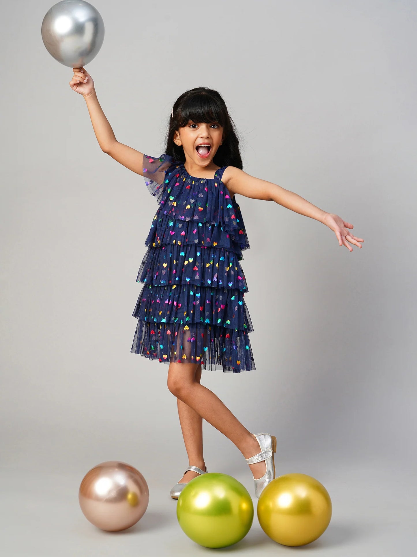Glam Up Girls Navy Tiered Shimmer Party Dress - Kee&Ka