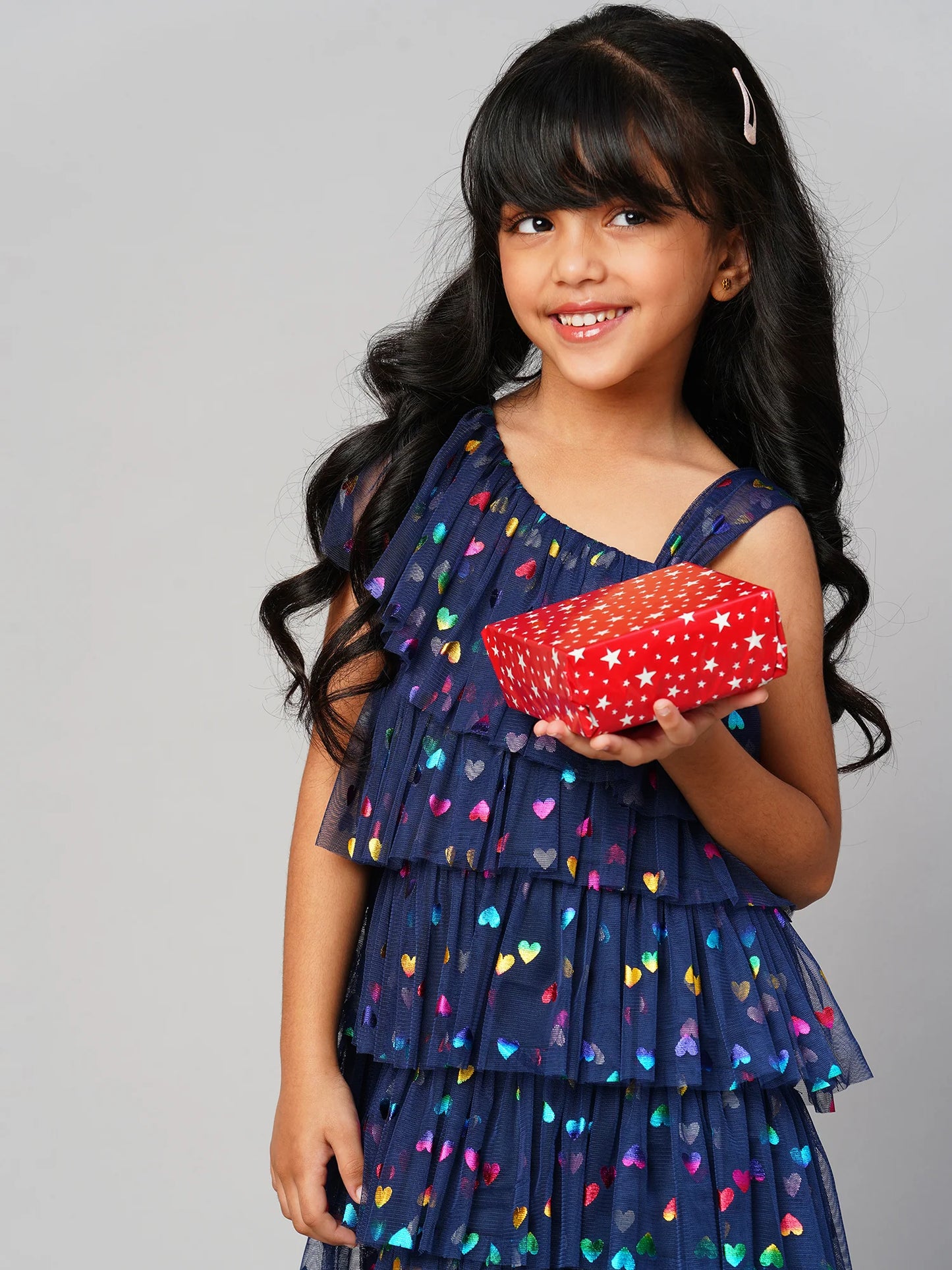 Glam Up Girls Navy Tiered Shimmer Party Dress - Kee&Ka