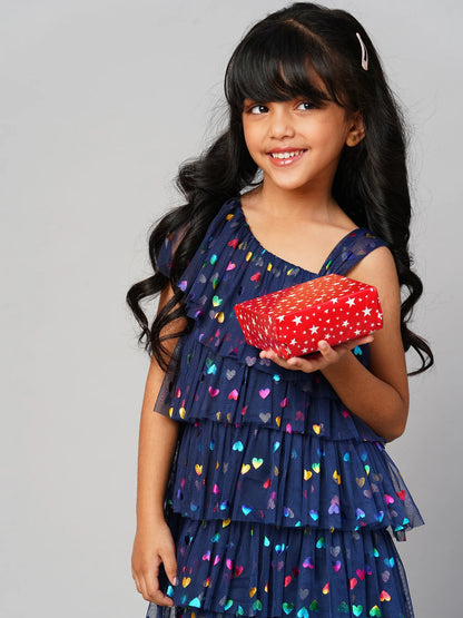 Glam Up Girls Navy Tiered Shimmer Party Dress - Kee&Ka