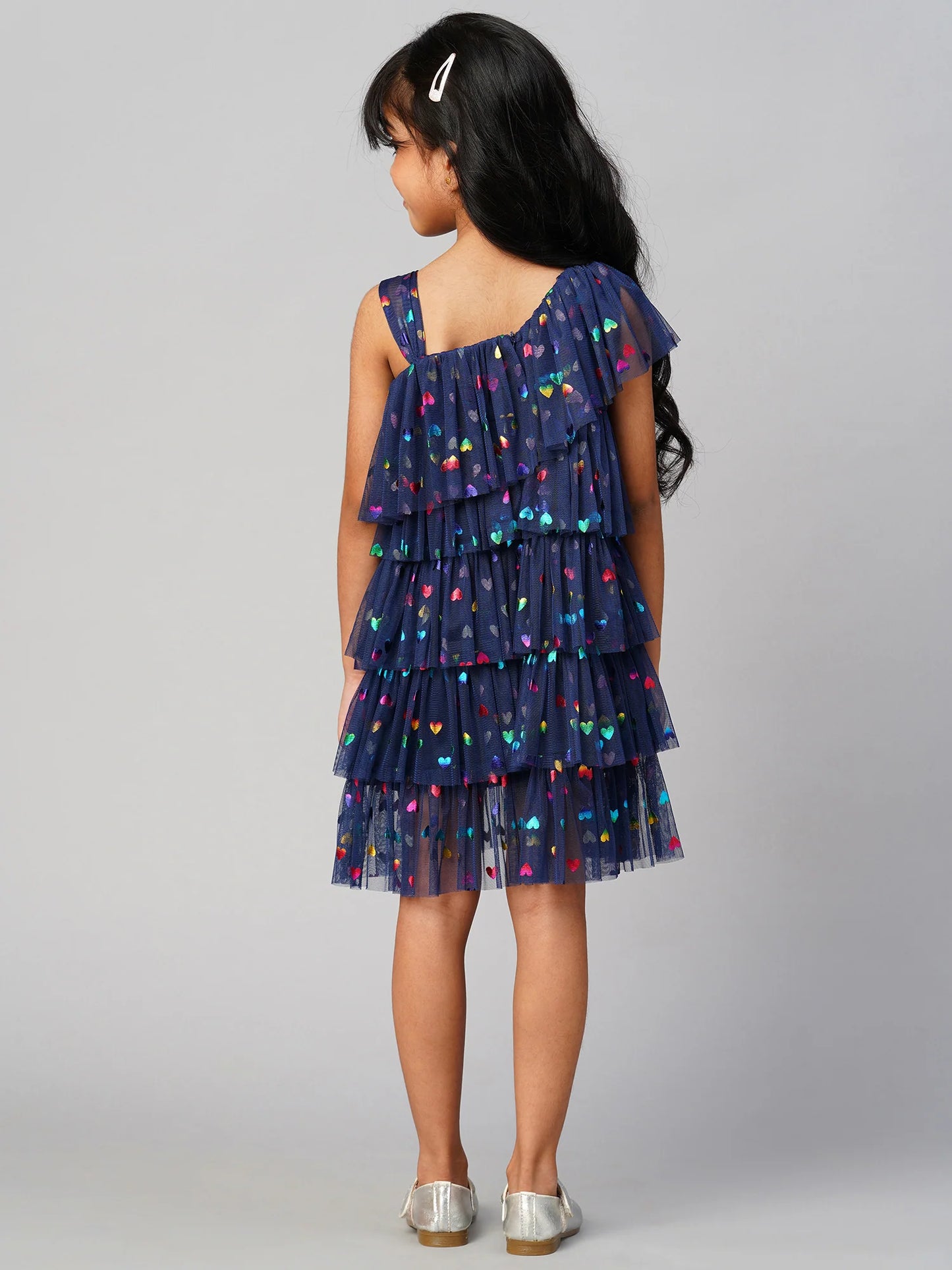 Glam Up Girls Navy Tiered Shimmer Party Dress - Kee&Ka