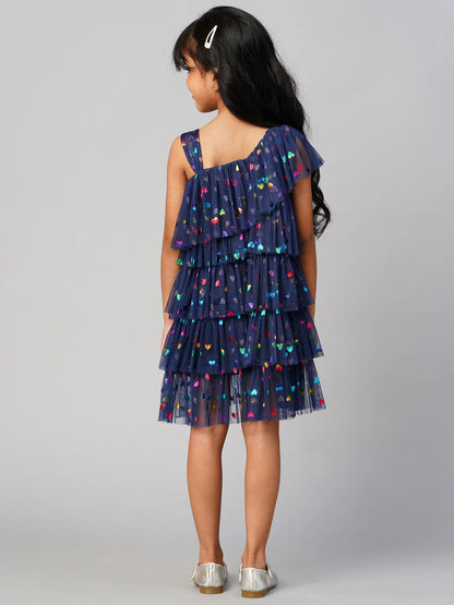 Glam Up Girls Navy Tiered Shimmer Party Dress - Kee&Ka