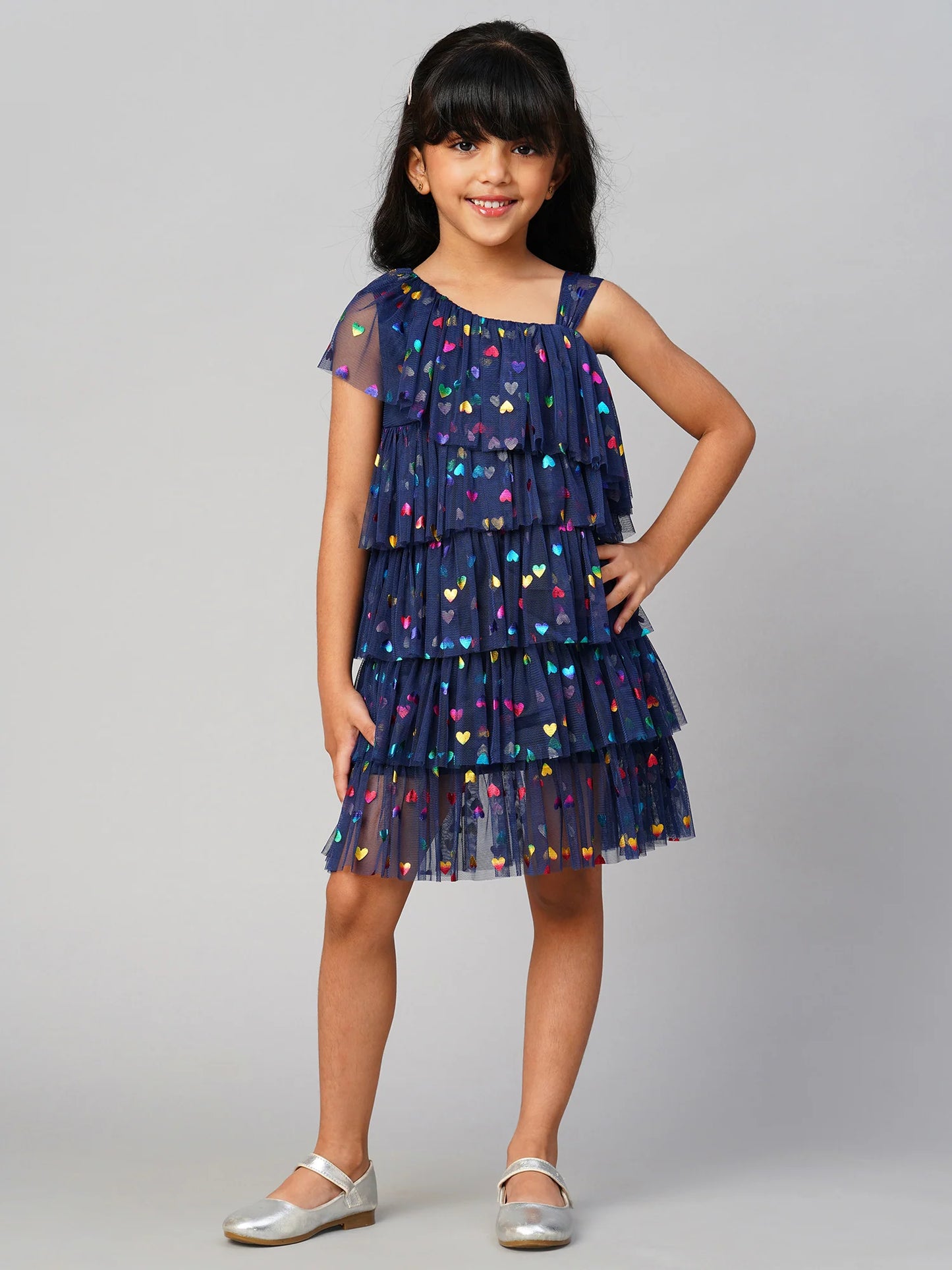 Glam Up Girls Navy Tiered Shimmer Party Dress - Kee&Ka