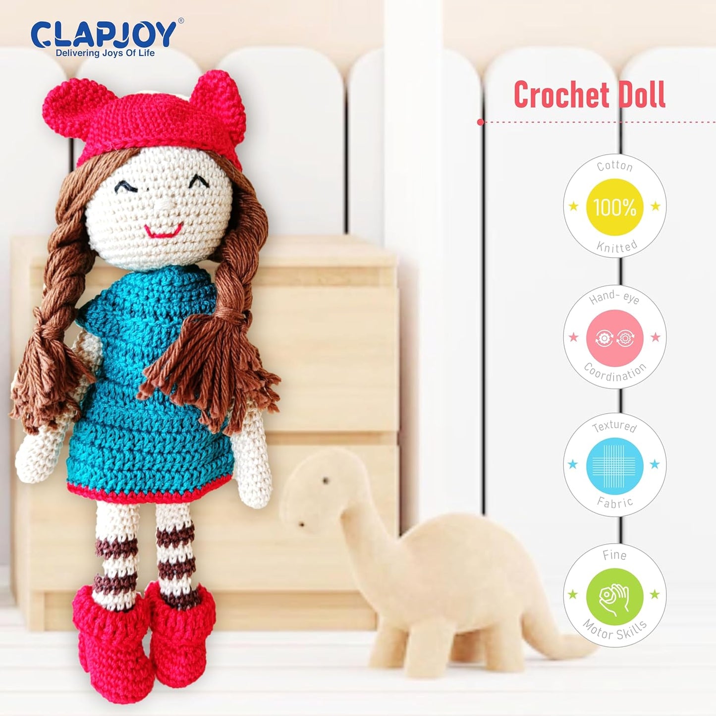 Clapjoy Soft Hand Knitted Cotton Thread Doll for kids - Kee&Ka