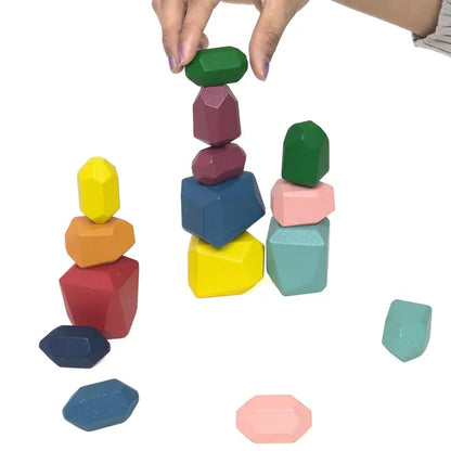 Wooden Stacking Stones- 16 Pieces Geometric Building Blocks - Kee&Ka